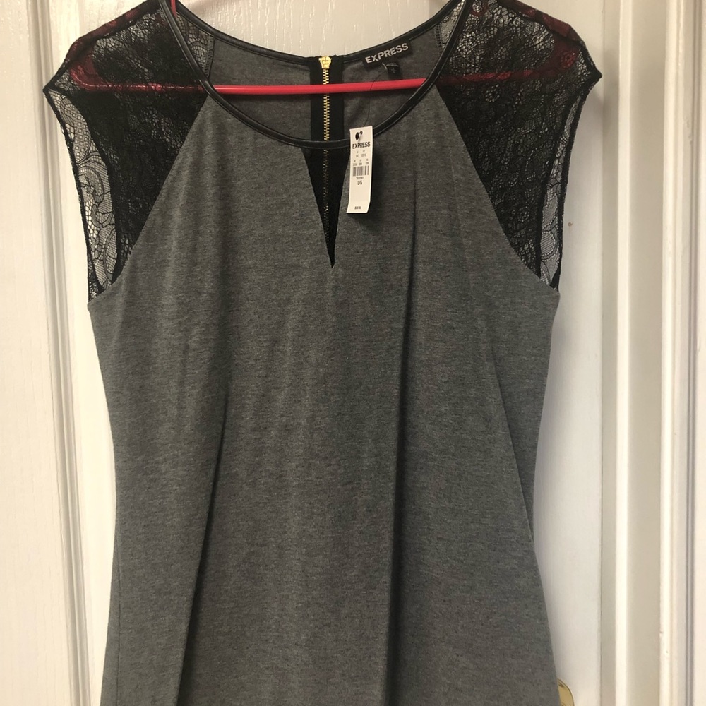 Express grey top with black lace sleeves